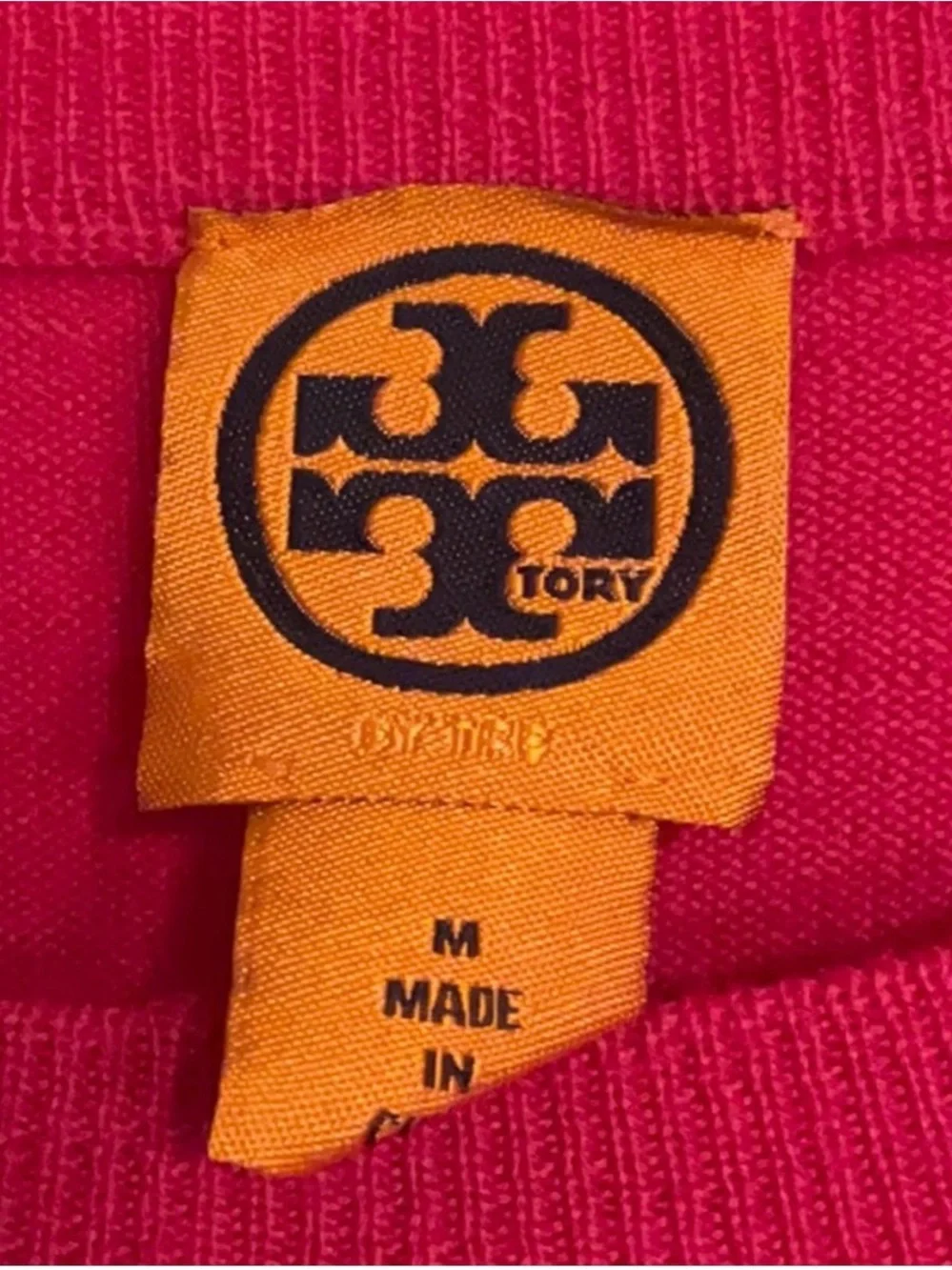 Tory Burch Hot Pink Crewneck Sweater with Gold Sequin Medallion